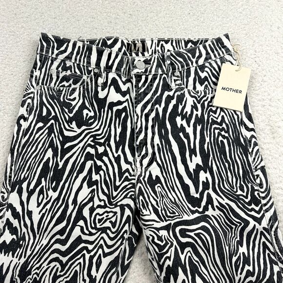 NWT Mother Rascal Ankle Fray Jeans Womens 28 Zebra Print Straight Leg High Waist - Picture 3 of 15